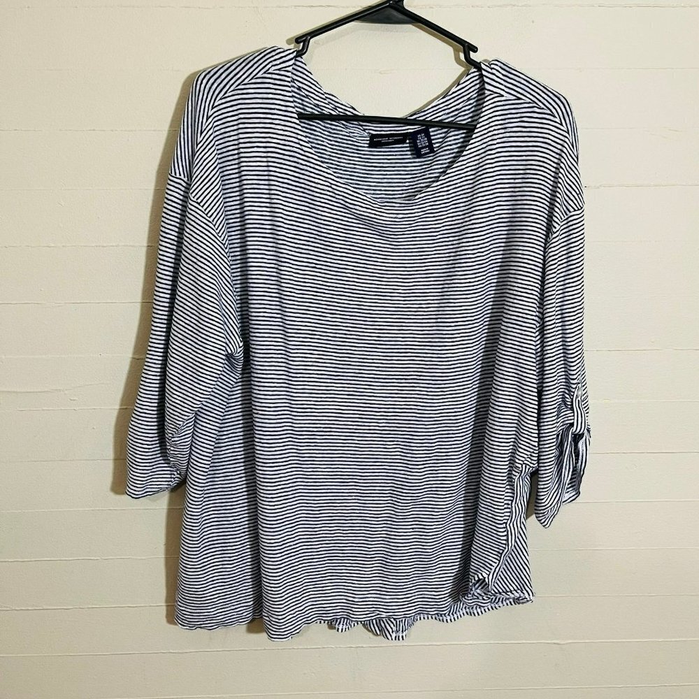 Adrienne Vittadini Striped 100% Linen Blouse SZ 3x